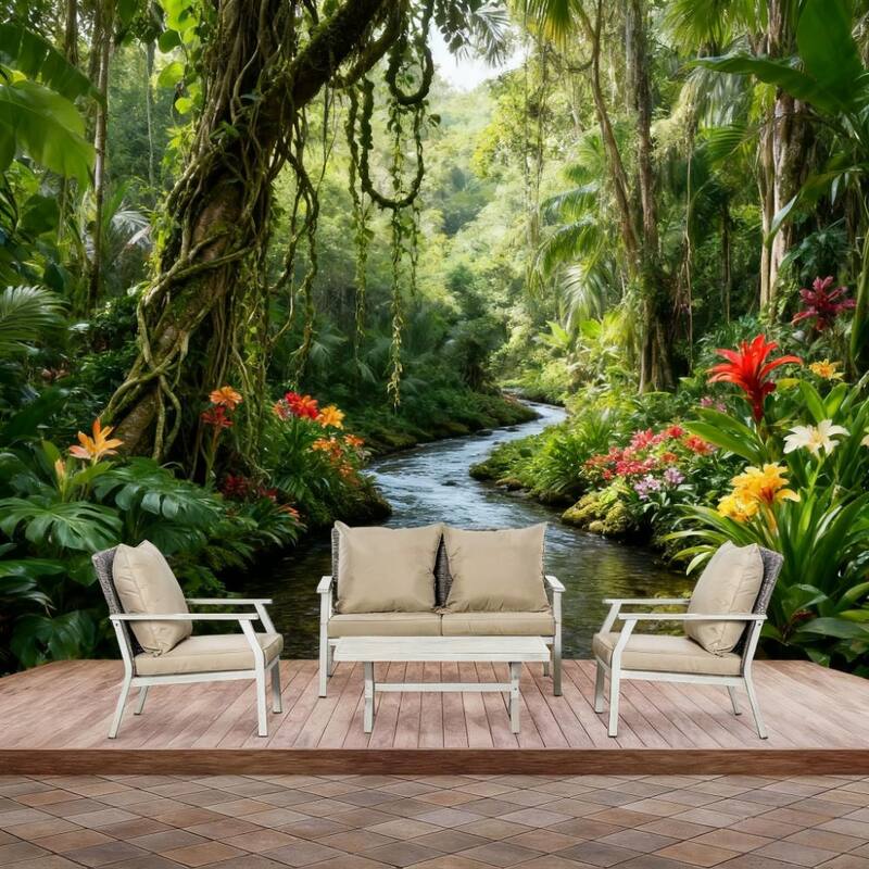 GDFStudio - Aluminum PE Rattan 4-Piece Outdoor Conversation Sofa Set