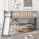 preview thumbnail 3 of 11, Full Size Pine Wood Low Loft Kids Bed Frame with Slide and Vertical Ladder, Fun Space-Saving Design for Bedroom, Grey