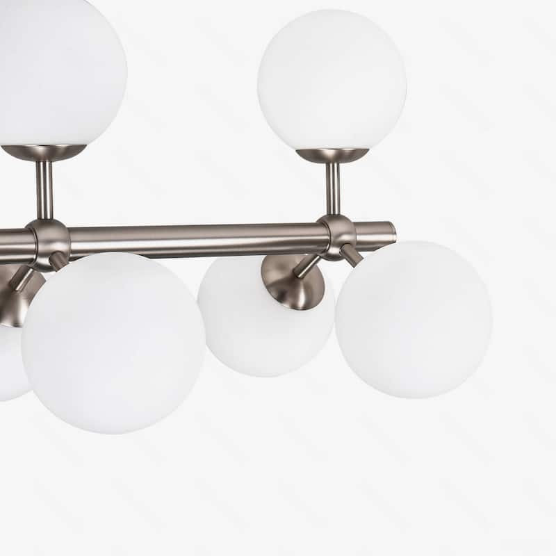 44in W Linear Mid Century Modern Chandelier 15 Light Gold Brass Sputnik Pendant Light with Frosted Glass Globe for Dining Room