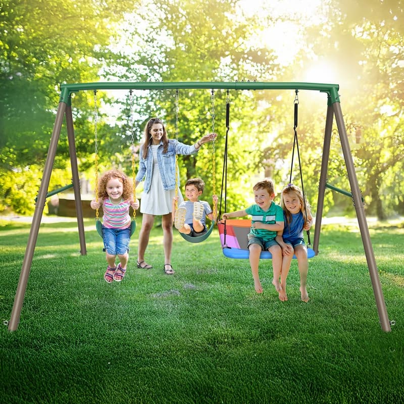 Hapfan 7.3ft Tall 600lb Heavy Duty Swing Set with 1 Platform Swing, 2 Belt Swings,A Frame Metal Swing Set