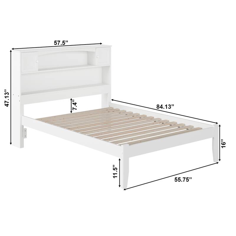 AFI Newport Full Size Platform Bed with Charging Station in White