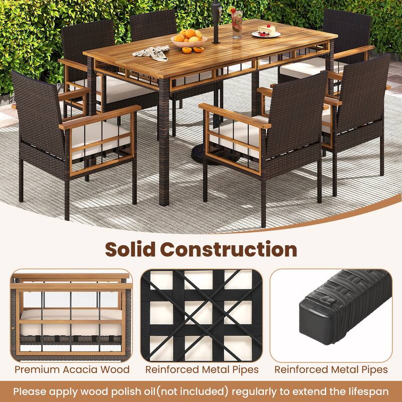 Gymax Set of 7 PE Wicker Patio Dining Set w/1.97'' Umbrella Hole