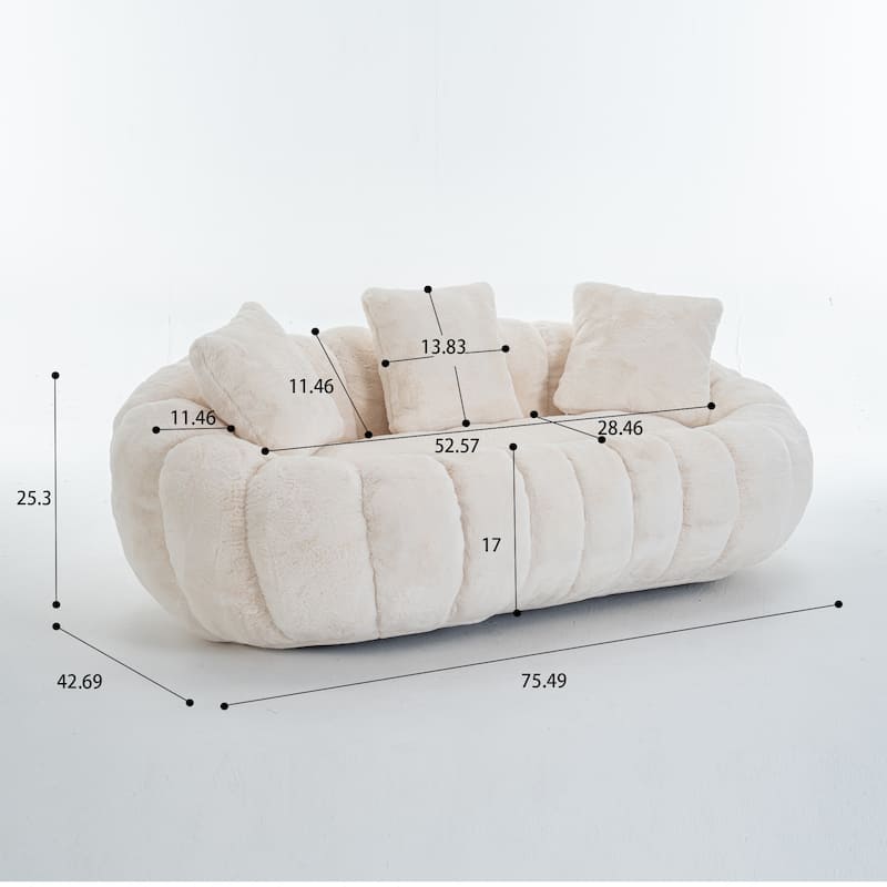 GDFStudio - Floral-Shaped 75.49" Faux Fur Loveseat Sofa with High-Density Foam