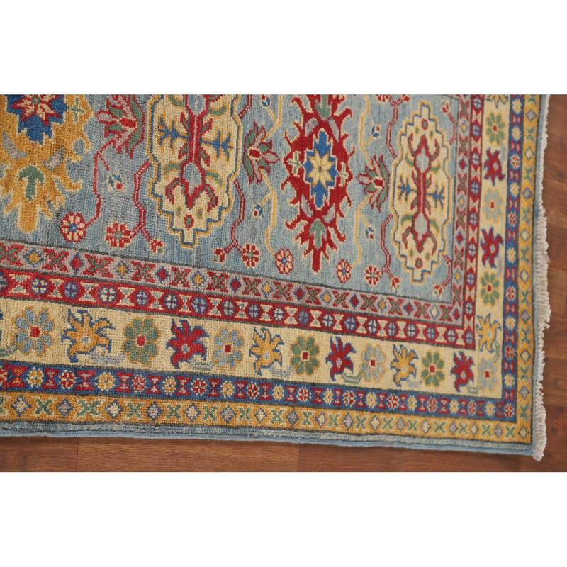 Kazak Runner Rug Light Blue Handmade Wool Carpet - 2'7" x 9'3"