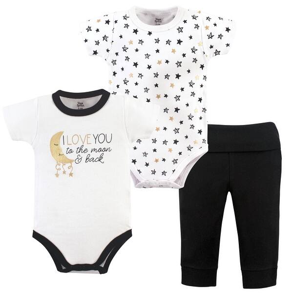 slide 1 of 1, Yoga Sprout Baby Girl Cotton Layette Set, Metallic Moon 0-3 Months - Metallic Moon