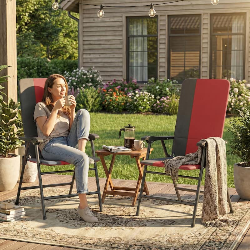 Outsunny Folding Patio Chairs Set of 2, Padded High Back Folding Lawn Chairs with Armrests, 600D Oxford Fabric