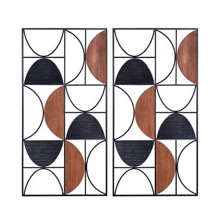 Stratton Home Decor Set of 2 Modern Metal and Wood Wall Panel with Dark ...