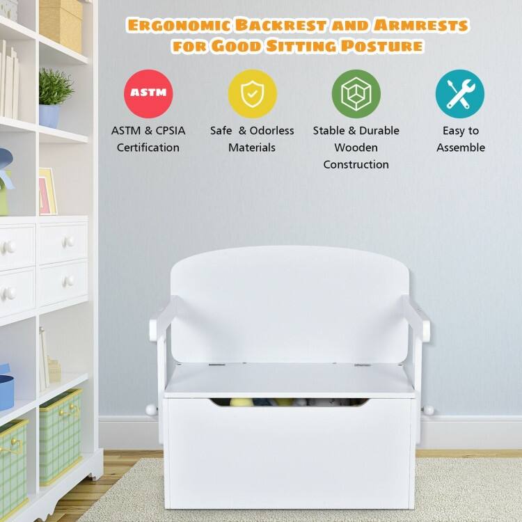 3-in-1 Kids Convertible Storage Bench Wood Activity Table and Chair Set - Chair: 24" x 16.5" x 22.5"