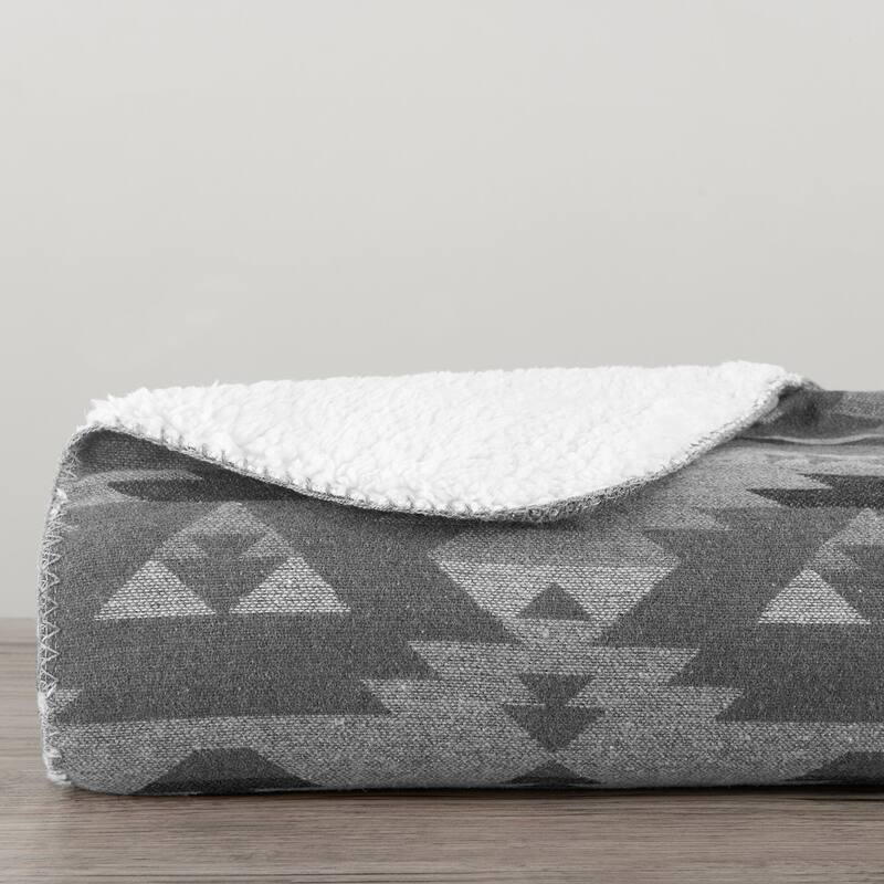 Paseo Road Southwest Aztec Design Throw with Sherpa Backing, 50" x 60" - Gray