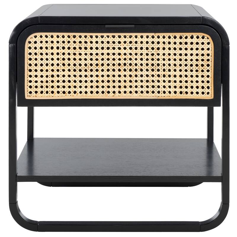 SAFAVIEH Odalys 1-Drawer Nightstand (Fully Assembled) - Black/Natural Rattan