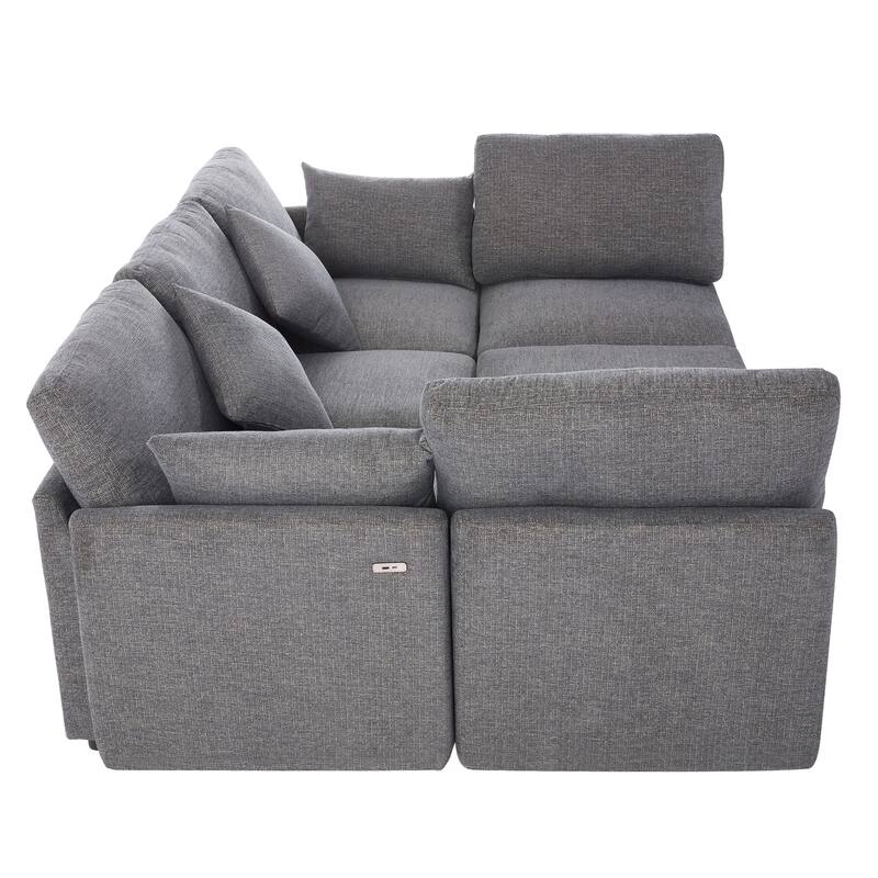 L-Shaped Modular Sectional Sofa Convertible U-Shaped Sofa Bed with Movable Ottoman and 2 USB Ports, 2 Pillows, Chenille 5 Seat