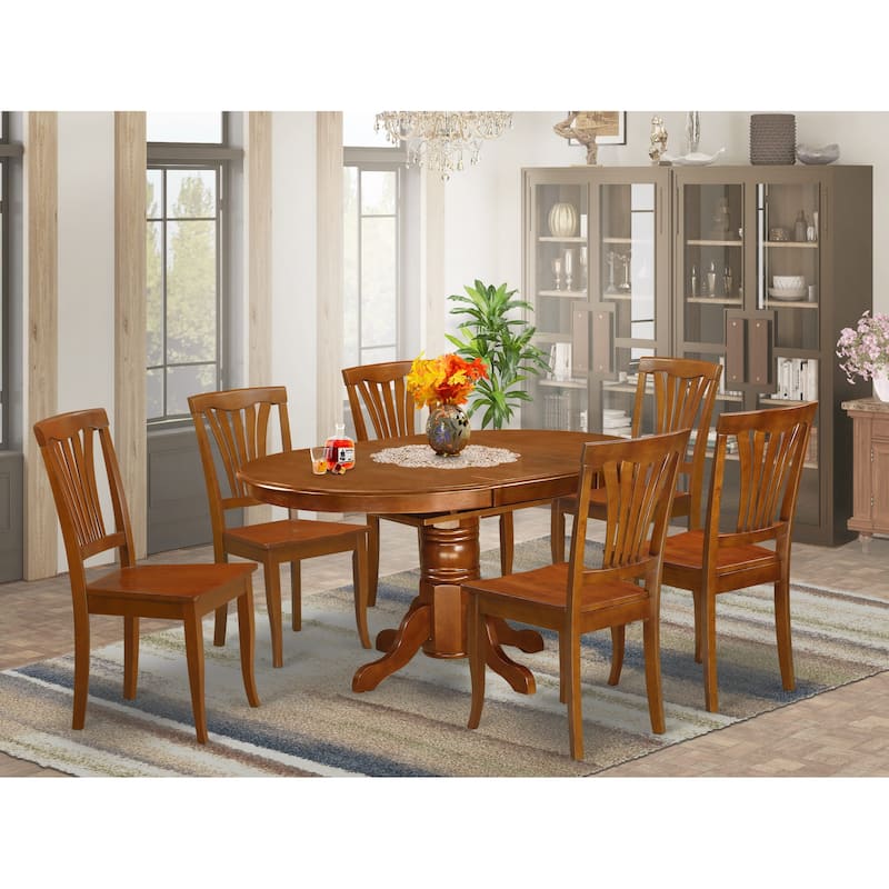 East West Furniture 7 Piece Modern Dining Table Set- an Oval Wooden Table and 6 Dining Chairs, Saddle Brown (Seat Options)