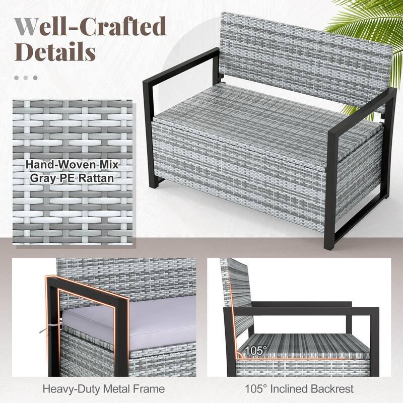 Costway Patio Storage Bench Wicker Loveseat with Built-in Storage & - See Details
