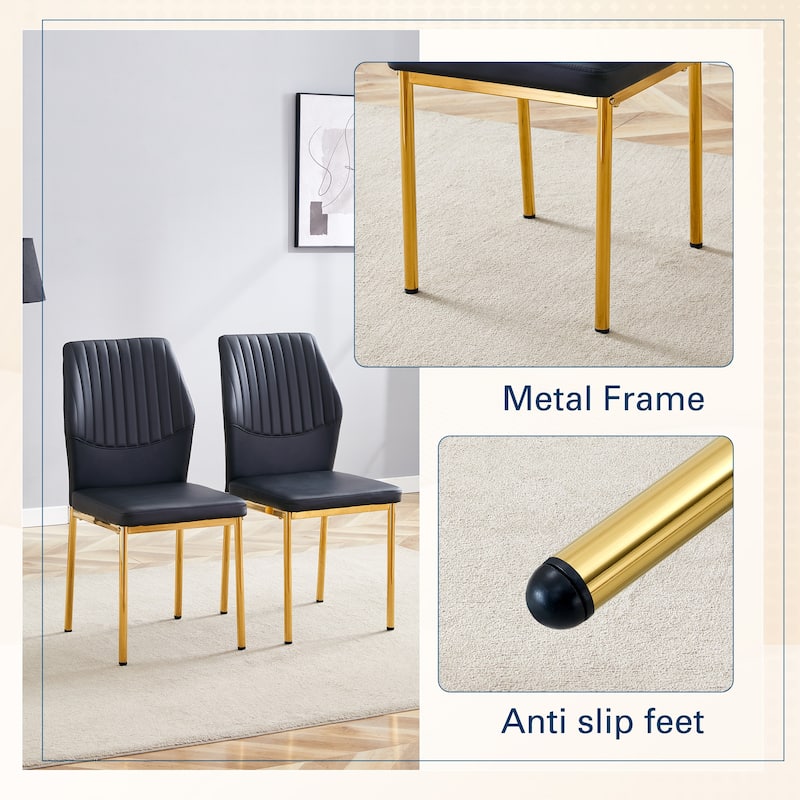 Luxury Dining Chair with Gold Legs PU Leather Upholstered Dining Chairs Set of 6 High Back Dining Chair Kitchen Side Chair