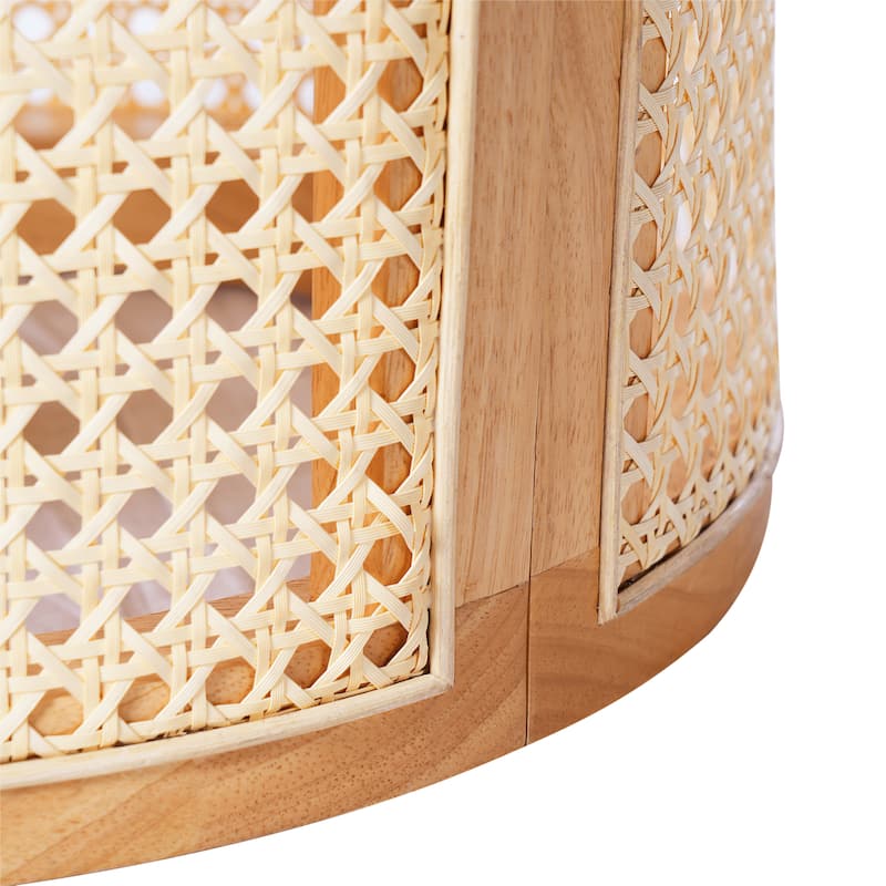 Versatile Natural Wood Side Table with Solid Wood Top and Hollow-out Frame, Storage Table for Living Room Badroom Entryways