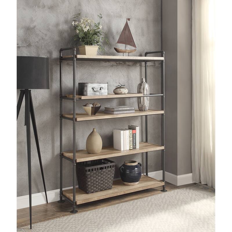 Brantley Metal Frame Bookshelf with Shelves - Oak+Black-65" H