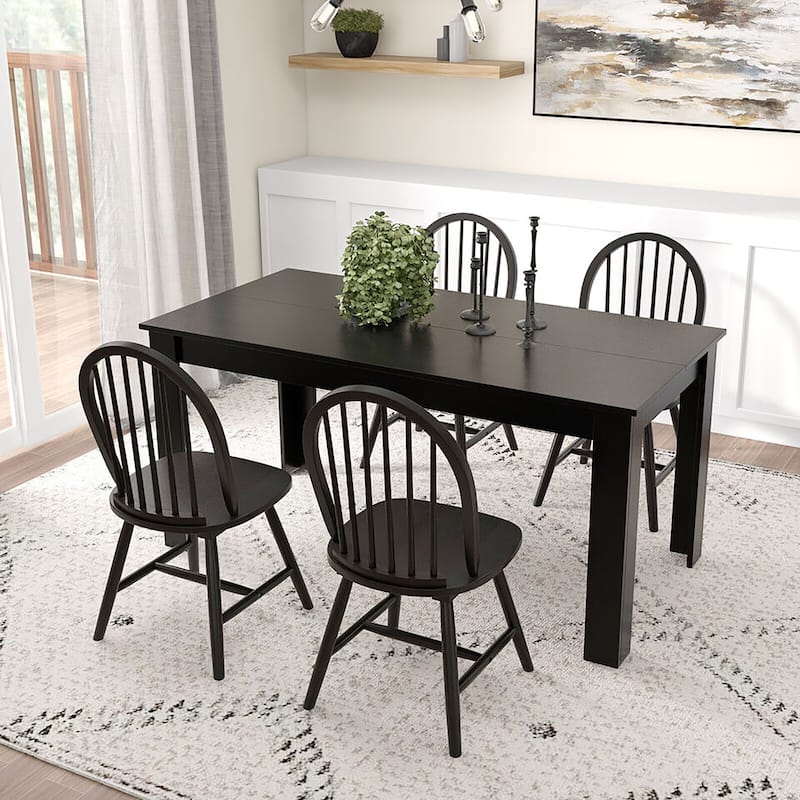 Gymax 5 PCS Dining Set Rectangular Wooden Dining Table 4 Windsor
