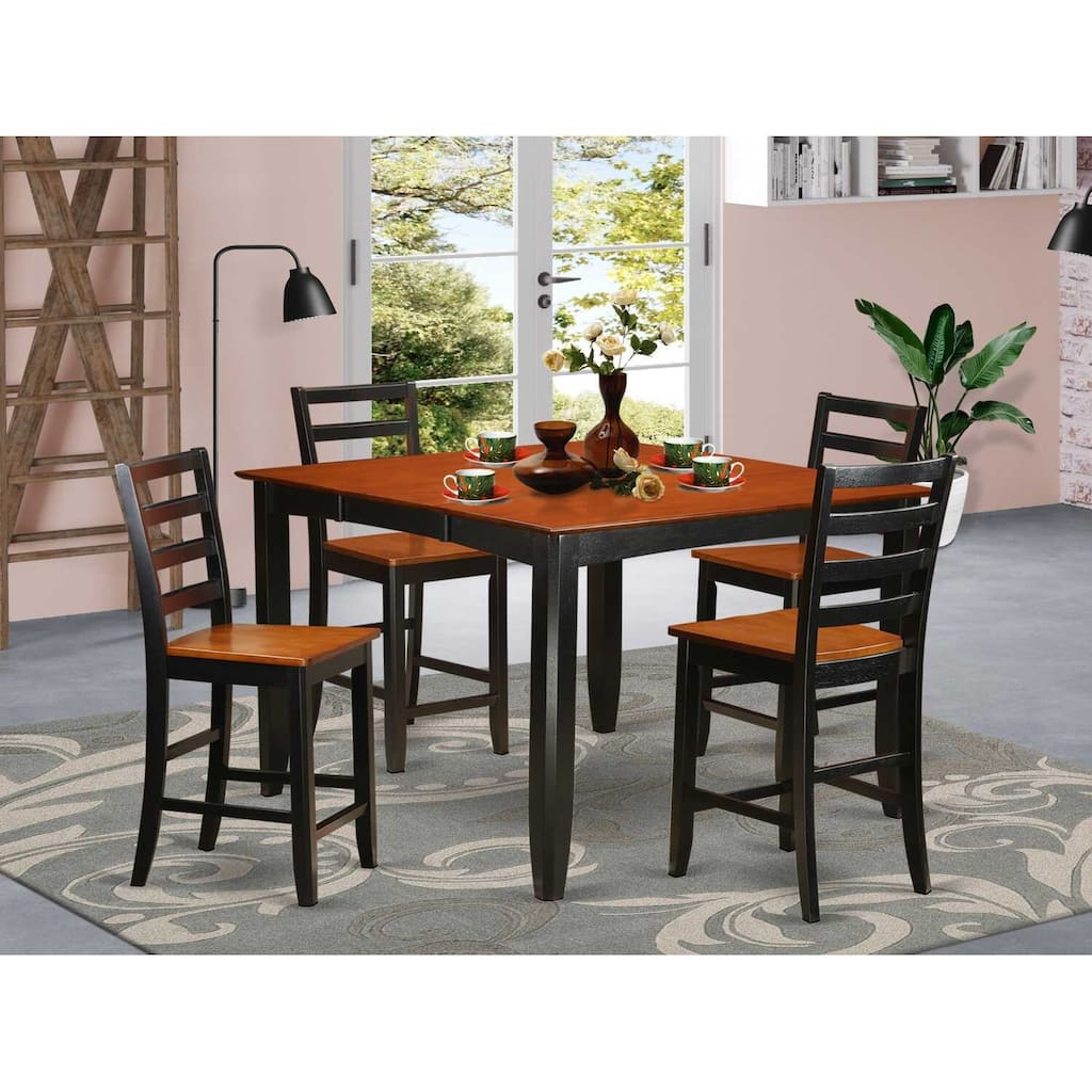 HomeStock 5-Pc Square Black Finish Solid Wood Top Dining table with 4 Chairs