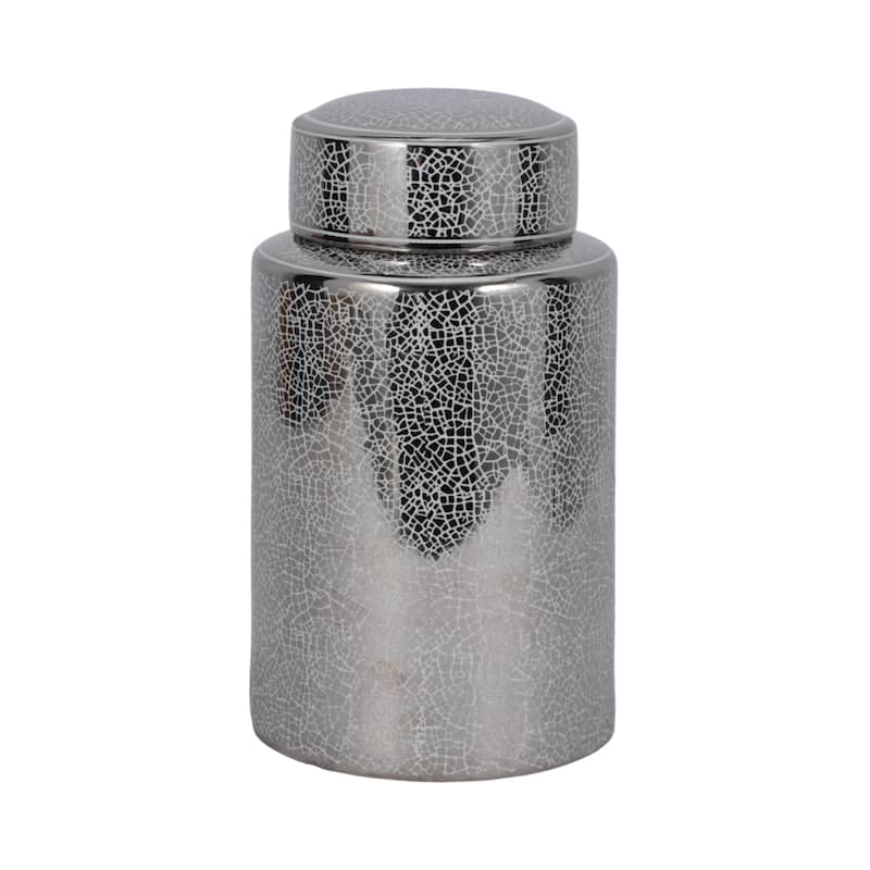 Sagebrook Home Modern Glam Jar with Lid Metallic Vase - 8" x 8" x 12" - Silver