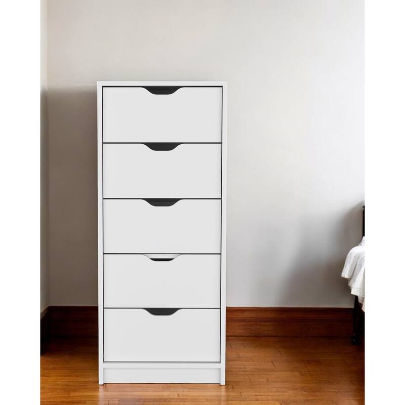 HomeRoots 18" White Five Drawer Dresser