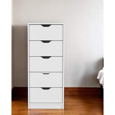 HomeRoots 18" White Five Drawer Dresser