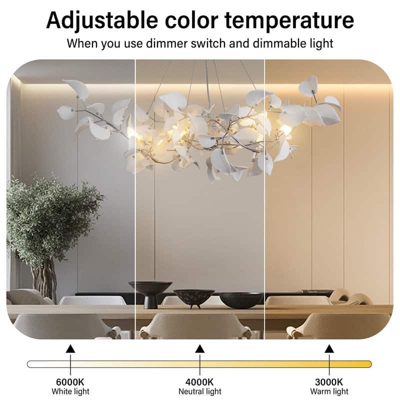 KAYLA 31.5" 6-Light Luxury Gold Round Chandelier, Modern Ceramic Leaf Branch