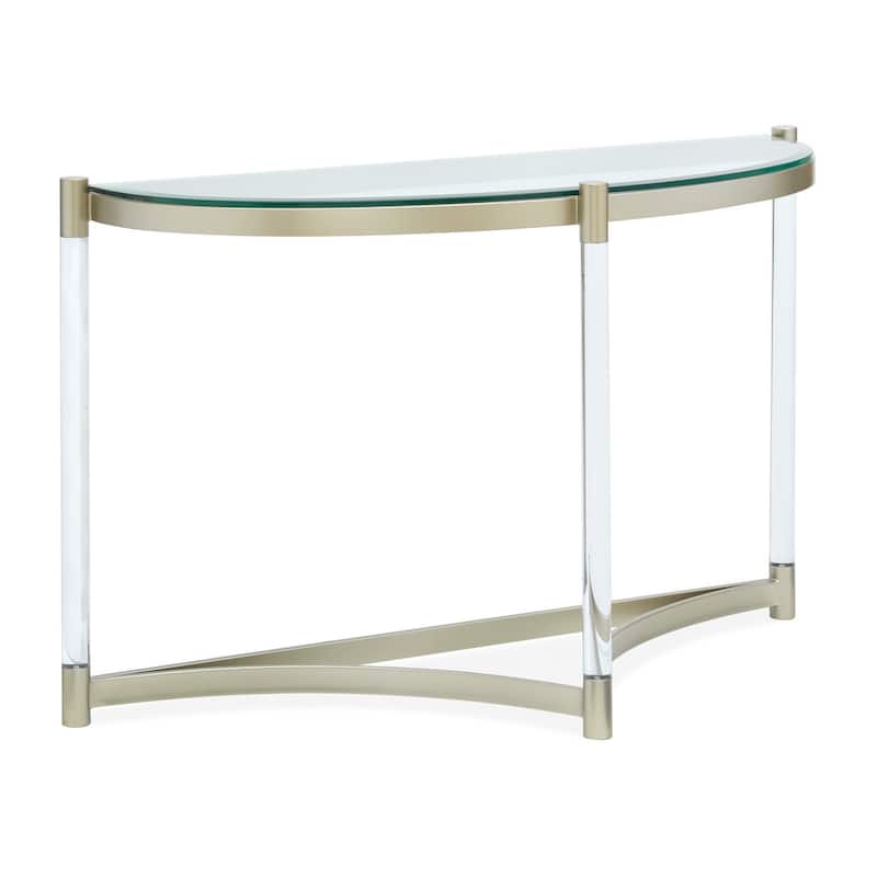 Magnussen Home Silas Platinum and Clear Acrylic Demilune Sofa Table - 48''W x 18''D x 29.5''H