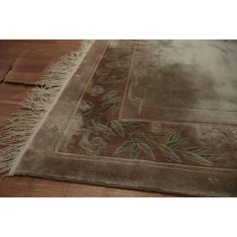 Hand Knotted Oriental Silk Carpet Traditional Pictorial Brown Art Deco Area Rug - 9' 2'' X 6' 0''