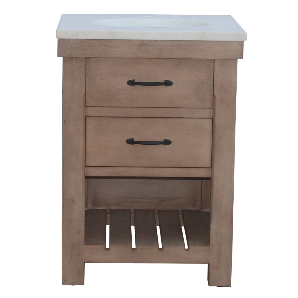 Deluxe natural finish vanity with 30 mm white marble top