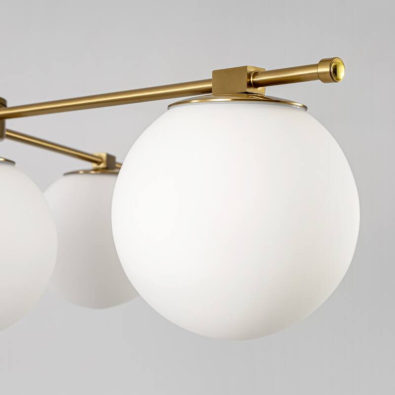 4-Light Mid-Century Modern Gold Metal Globe Pendant Light - Frosted Glass Sphere Fixture for Dining Room - 4 Light