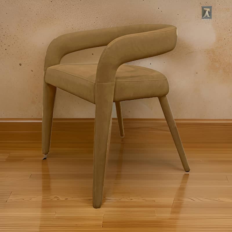 Lon 23 Inch Dining Chair, Cushioned Seat, Curved Open Back, Tan Polyester