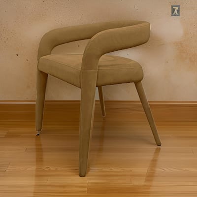 Lon 23 Inch Dining Chair, Cushioned Seat, Curved Open Back, Tan Polyester