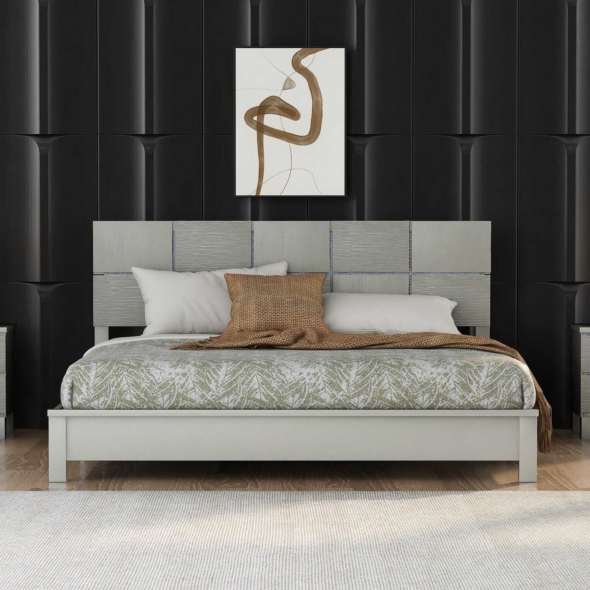 King Size Platform Bed with Headboard & Supporting Feet for Bedroom