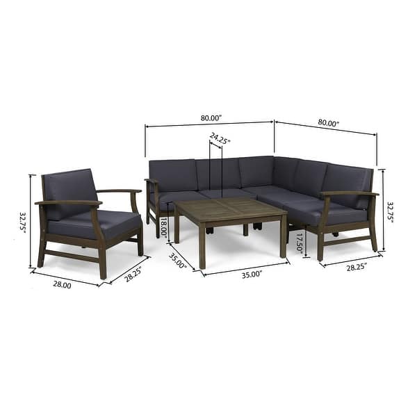 dimension image slide 1 of 18, Christopher Knight Home - Outdoor Patio Conversation Set, Acacia Wood Frame, Cushions & Slatted Coffee Table