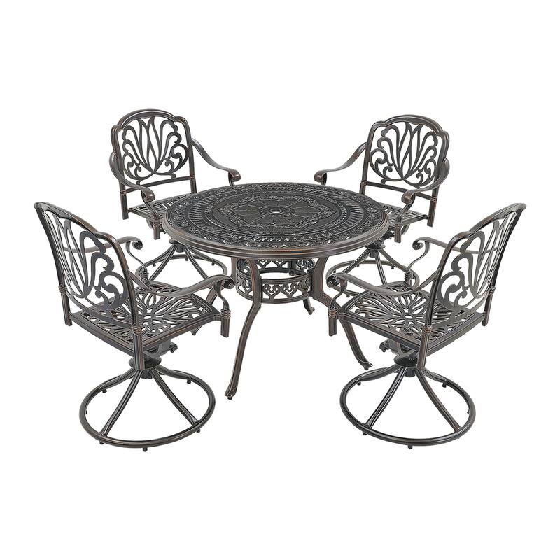 5-Piece Cast Aluminum Patio Dining Set with 4 Swivel Chairs
