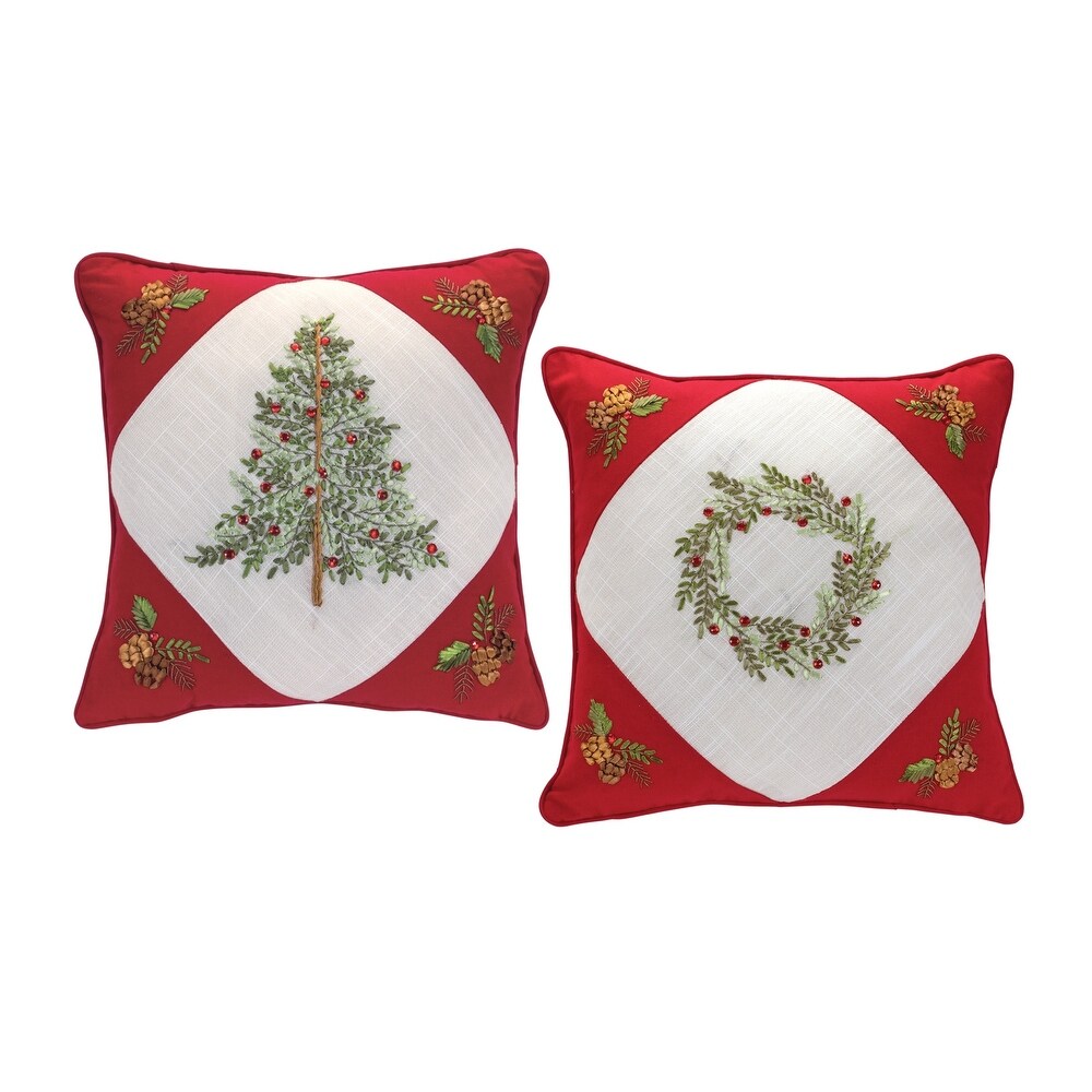 Set of 4 Square Textured Tartan Plaid Velvet Christmas Throw Pillows 15.5