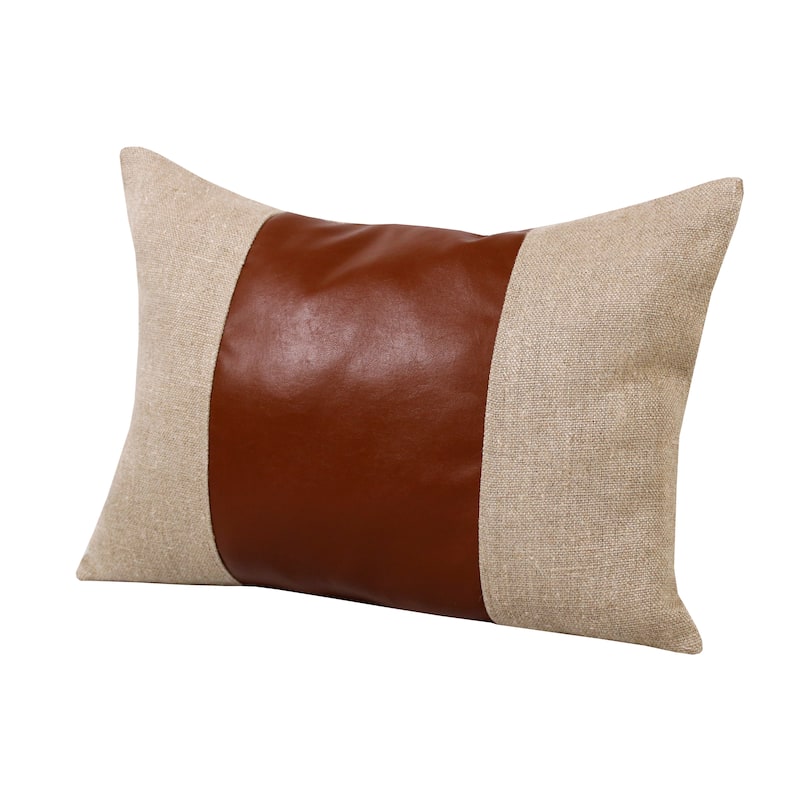 Sevita Hand-Woven Tan/Brown Striped Industrial Linen Throw Pillow, 14" x 20"