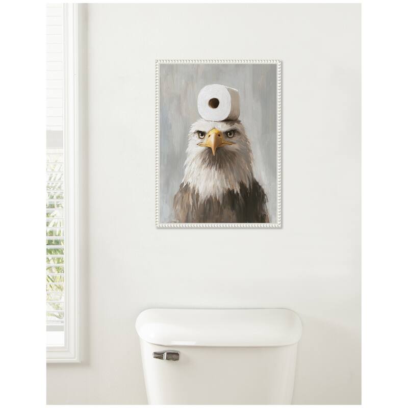 Kate and Laurel Sylvie Toilet Paper Roll on Bald Eagles Head Bathroom Art Framed Canvas by The Creative Bunch Studio