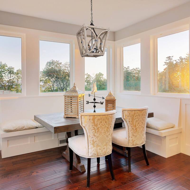 Farmhouse Chandelier for Kitchen/ 4-Light Wooden Pendant Lighting Fixtures over Dining Table - L15.5" xW15.5 "xH21.5"