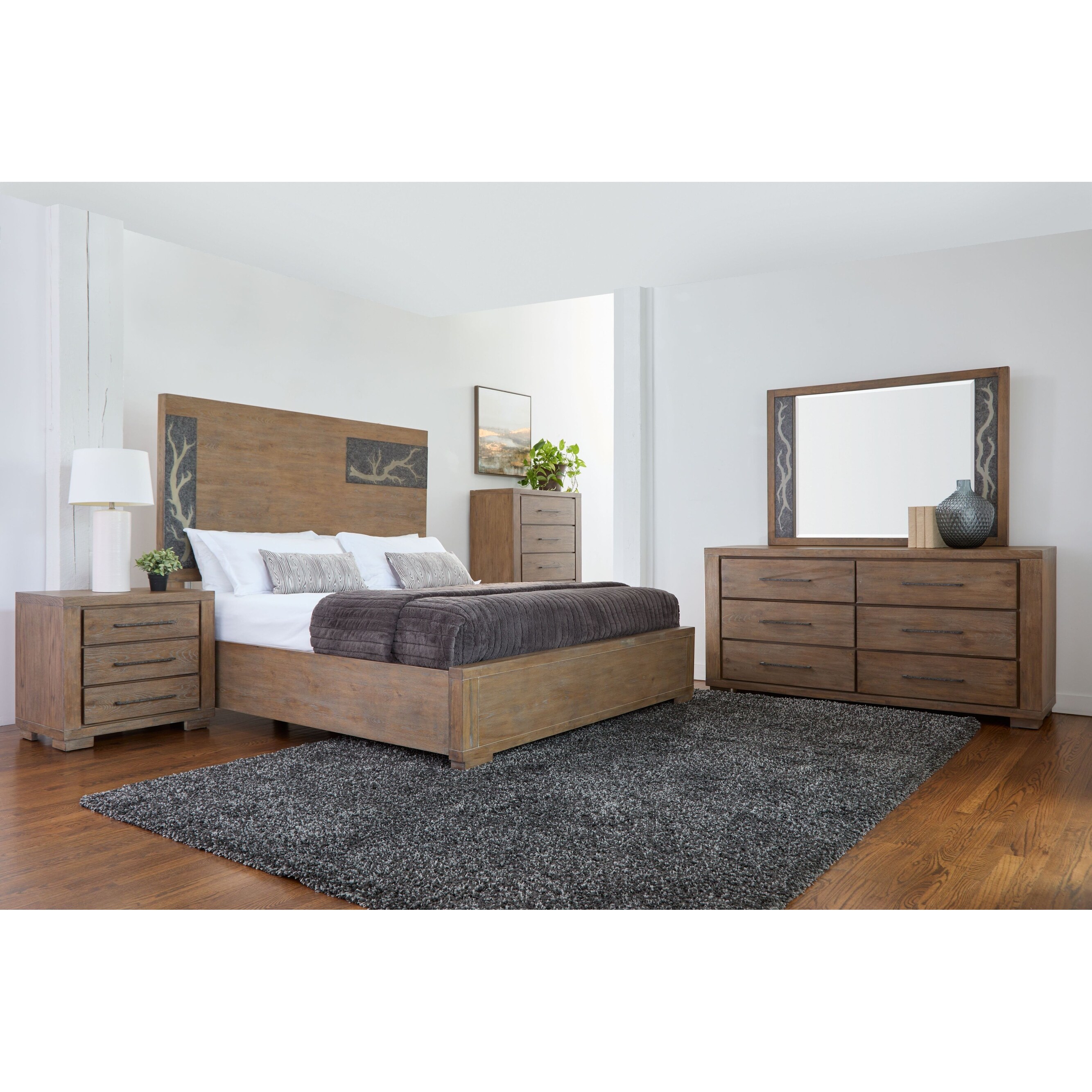Driftwood Transitional Wooden Bedframe with Inset Panel