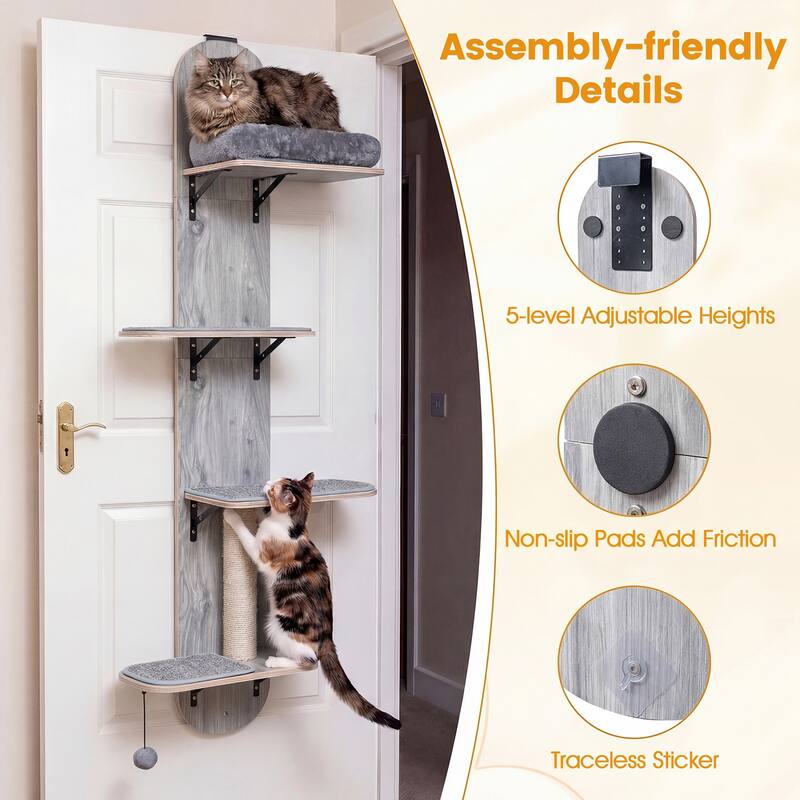 Gymax Door Hanging Cat Climber w/Plush Bed Scratching Post Carpeted