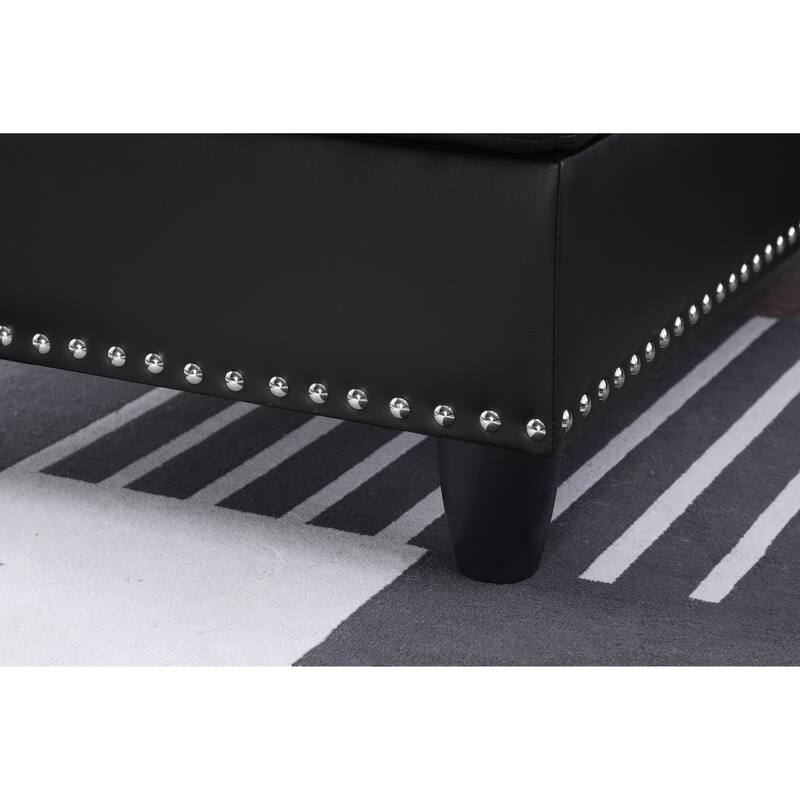 Faux Leather Sectional Sofa with Ottoman, Black