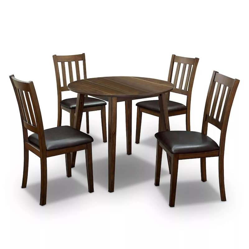 5 Piece Round Dining Table Set, Solid Wood Dining Room Furniture Set with Dining Table and 4 Side Chairs with Padded Seat
