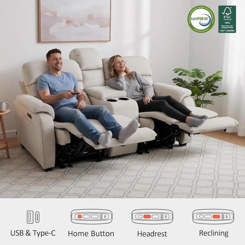 MCombo 61.6'' Wall Hugger Power Loveseat Recliner Sofa with Adjustable Headrest and USB A & C Charge Ports
