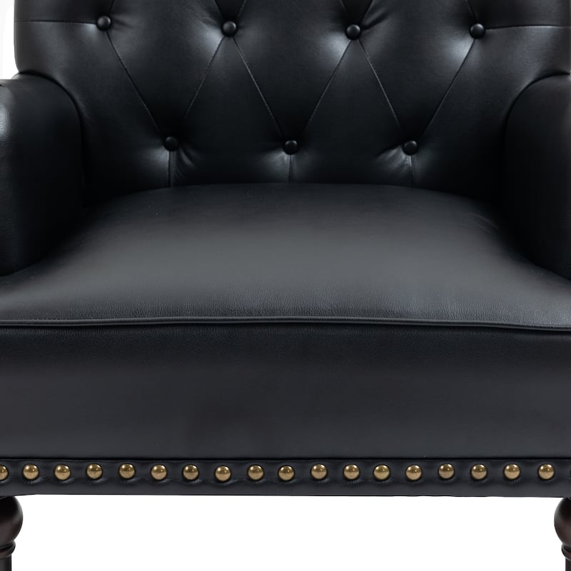 Tufted Vegan Leather Accent Chairs Armchairs with Nailhead Trim