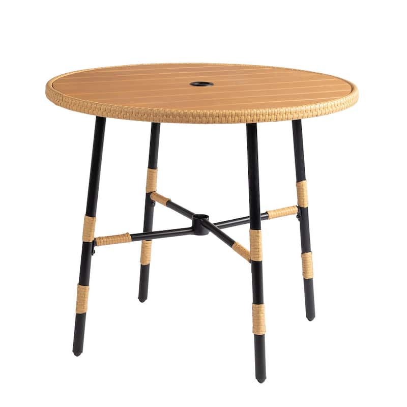 5-Piece Outdoor Patio Dining Round Table Set Included 4 Rattan Chairs with Cushions Seat and Umbrella Hole