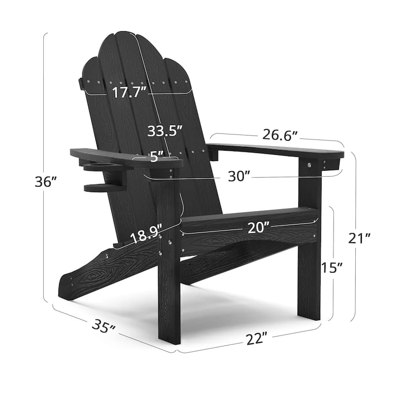 LUE BONA Plastic Poly Weather Resistant Outdoor Patio Adirondack Chair 1-Pack - 35"D x 30"W x 36.2"H