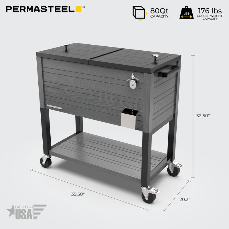 Permasteel 80-Qt Rustic Woodgrain Style Rolling Patio Cooler with Wheels