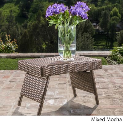 Salem Outdoor Brown Wicker Adjustable Folding Table by Christopher Knight Home - 16.00 W x 24.00 L x 15.75 H
