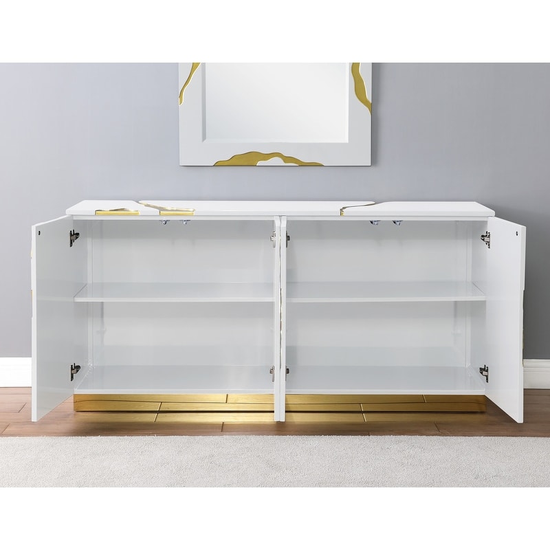 Best Master Furniture 66-Inch Lacquer Poplar Wood 4-Door Sideboard with Adjustable Shelves